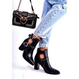 WJ2 Stivali da donna su tacco con strass neri Kelin nero 2