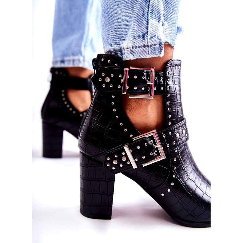 WJ2 Stivali da donna su tacco con strass neri Kelin nero 4
