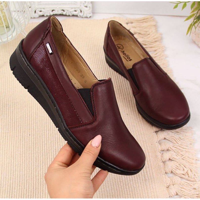 Scarpe Slip On in pelle Helios W H350L bordeaux rosso multicolore 1