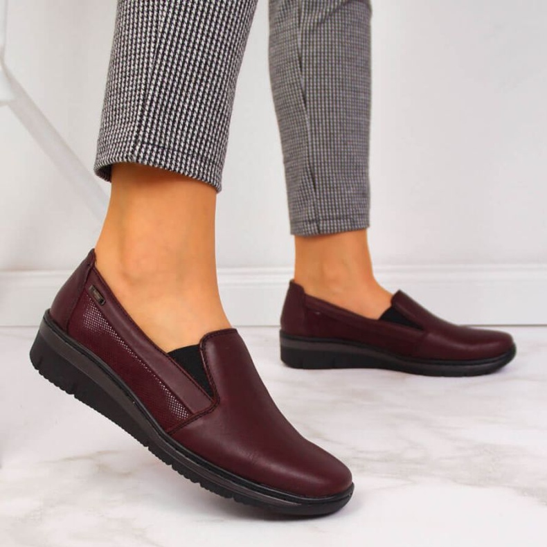 Scarpe Slip On in pelle Helios W H350L bordeaux rosso multicolore 2