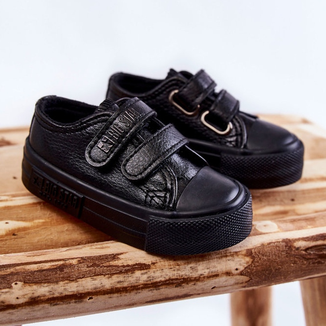 Sneakers Bambini in Pelle Con Velcro Big Star KK374092 Nero 1