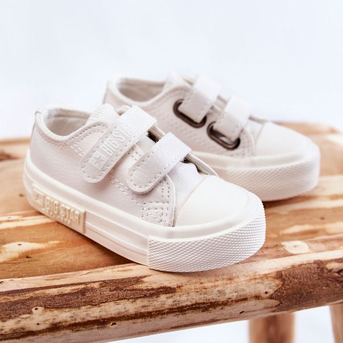 Sneakers Bambini in Pelle Con Velcro Big Star KK374091 Bianche bianco 1