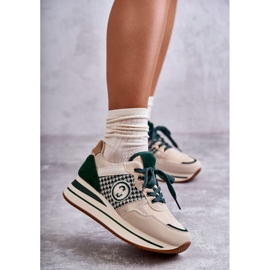 FB2 Scarpe sportive da donna alla moda su una zeppa beige-verde Aronne 1