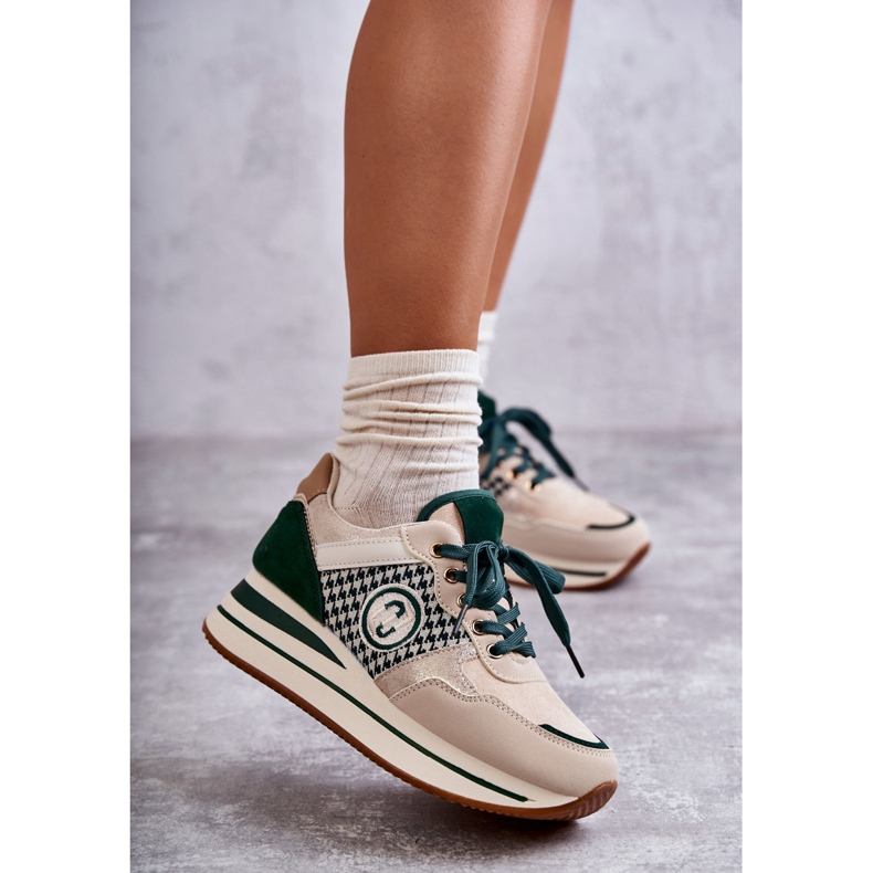 FB2 Scarpe sportive da donna alla moda su una zeppa beige-verde Aronne 1
