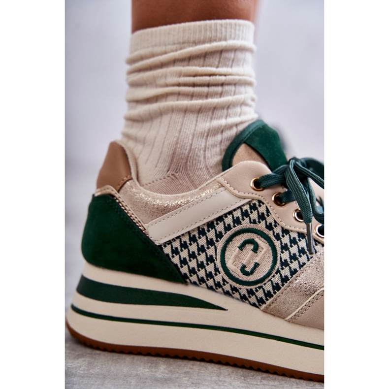 FB2 Scarpe sportive da donna alla moda su una zeppa beige-verde Aronne 2