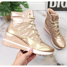 Stivali da donna, sneakers su zeppa oro Potocki d'oro 1
