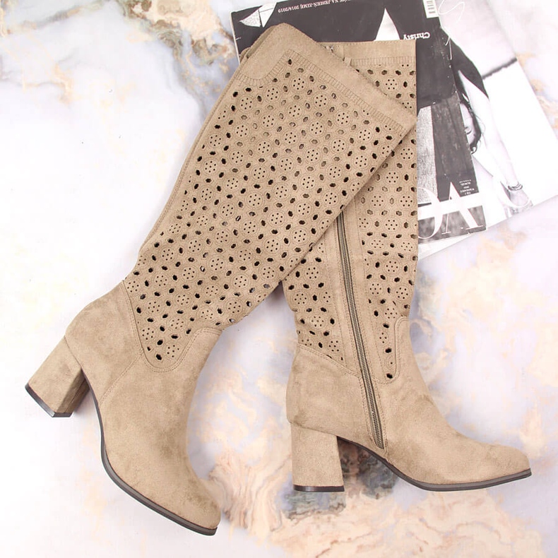 POTOCKI Stivali da donna, traforati, in camoscio marrone Daszyński beige 1