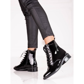 Eleganti stivali stringati da donna con tacco piatto Shelovet nero 2