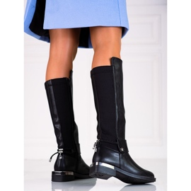 Stivali da donna classici su un elegante tacco piatto Shelovet nero 1