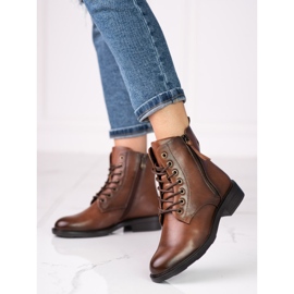Stivali stringati da donna con tacco piatto Shelovet marrone 1