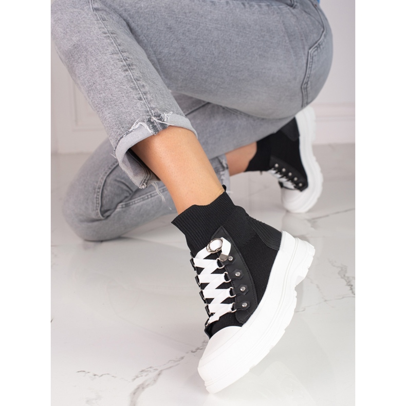 Sneakers nere da donna con tomaia alta Shelovet nero 1