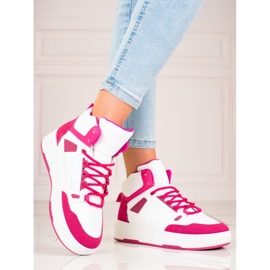 Sneakers alte da donna Shelovet bianche e rosa bianca 2