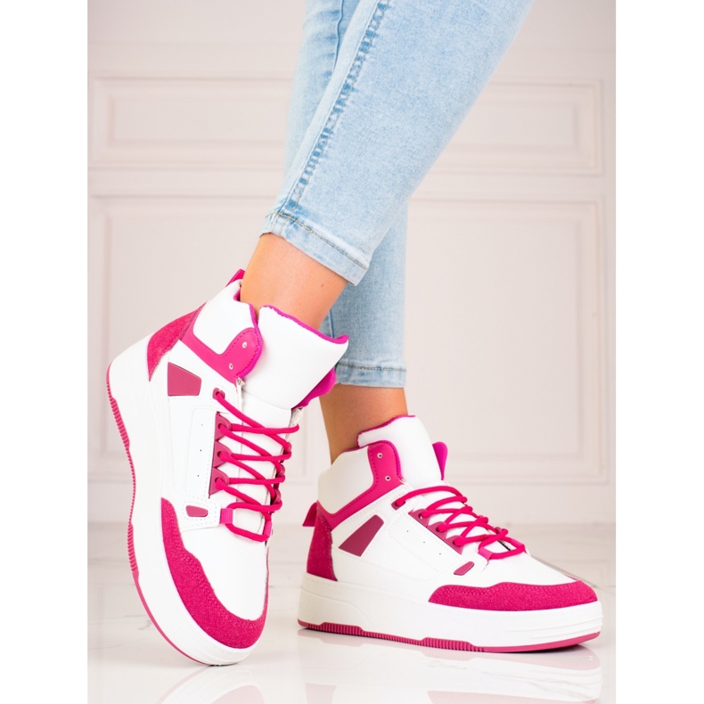 Sneakers alte da donna Shelovet bianche e rosa bianca 2