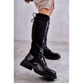 PS1 Stivali Da Donna Con Calzini Su Tacchi Piatti Nero Verano 2