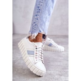 Scarpe Sportive da Donna in Pelle Legate Bianche e Blu Ariva bianco 2
