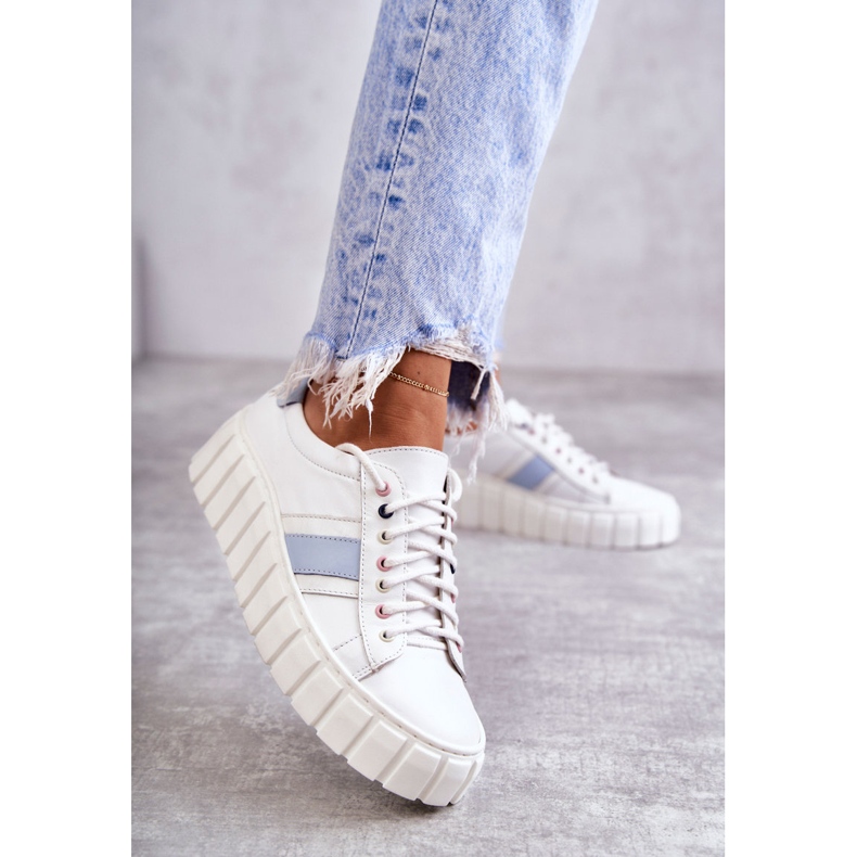 Scarpe Sportive da Donna in Pelle Legate Bianche e Blu Ariva bianca 2