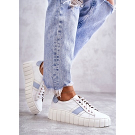 Scarpe Sportive da Donna in Pelle Legate Bianche e Blu Ariva bianca 1