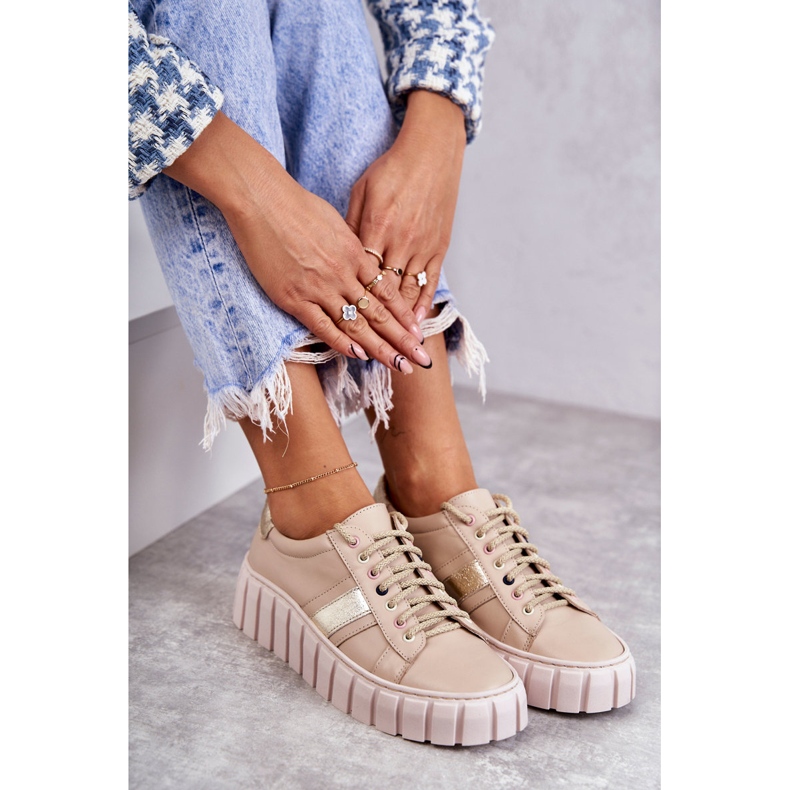PA2 Scarpe Sportive da Donna in Pelle Legate Beige-Oro Ariva marrone 1
