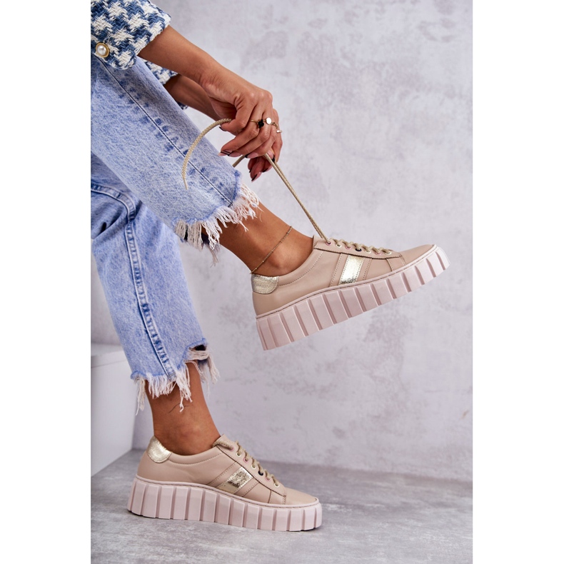 PA2 Scarpe Sportive da Donna in Pelle Legate Beige-Oro Ariva marrone 2