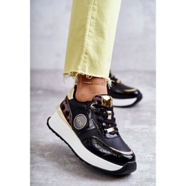 Scarpe sportive da donna con zeppa GOE KK2N4085 nere marrone nero d'oro 1