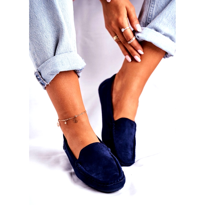 Evento Mocassini da donna in camoscio blu navy 1