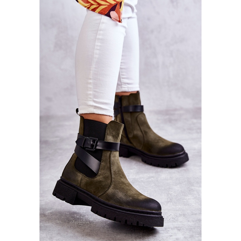 FE1 Stivali caldi da donna Stivali Jodhpur con cintura verde Jose 1