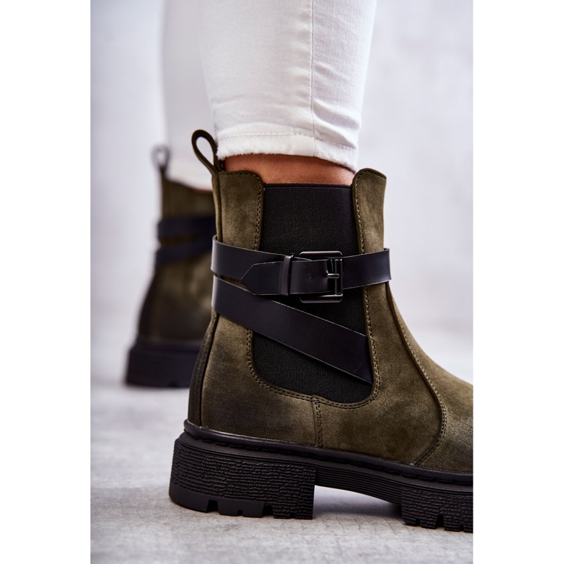 FE1 Stivali caldi da donna Stivali Jodhpur con cintura verde Jose 2