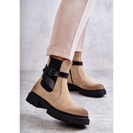 FE1 Stivali caldi da donna Stivali Jodhpur con cintura Beige Jose 1