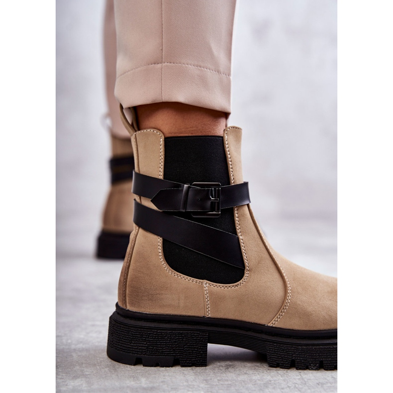 FE1 Stivali caldi da donna Stivali Jodhpur con cintura Beige Jose 2