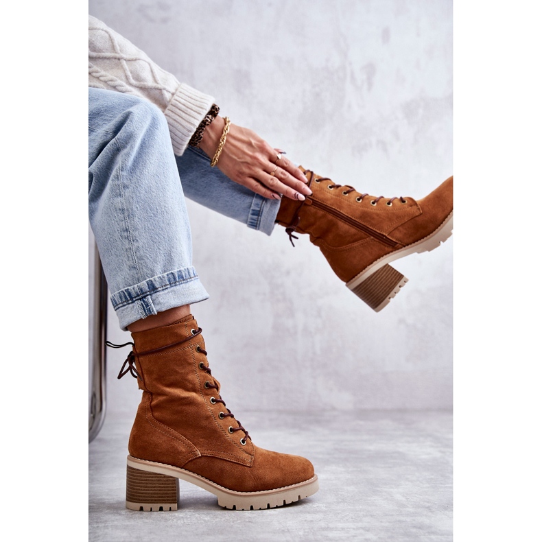 Stivali caldi da donna su tacco alto Camel Julieta marrone 1