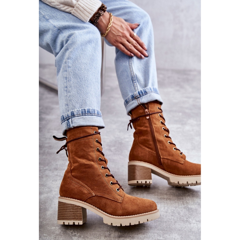 Stivali caldi da donna su tacco alto Camel Julieta marrone 2