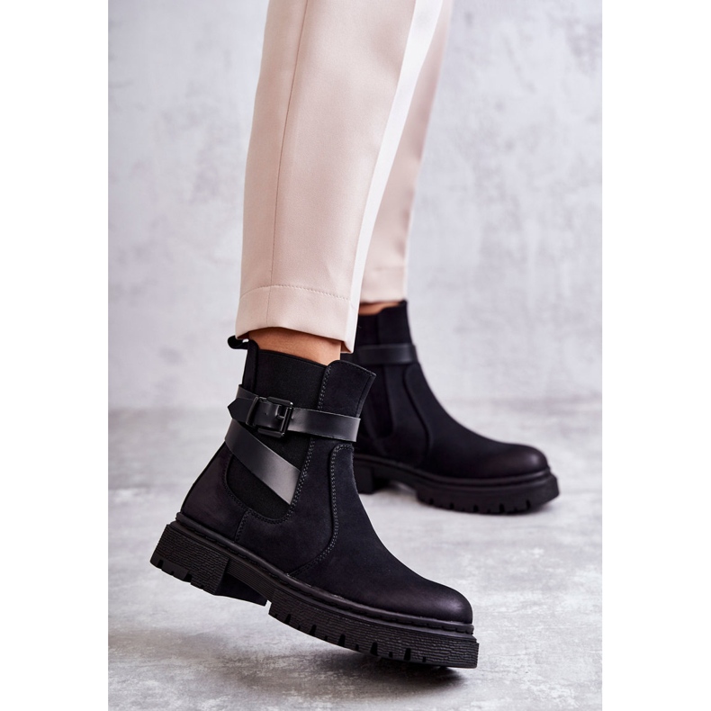 FE1 Stivali caldi da donna Stivali Jodhpur con cintura nera Jose nero 1