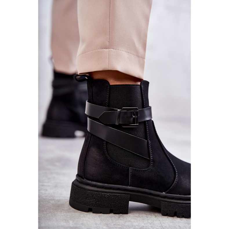 FE1 Stivali caldi da donna Stivali Jodhpur con cintura nera Jose nero 2