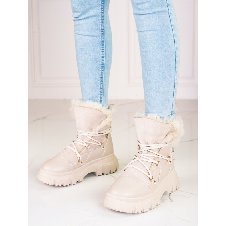 Doposci da donna beige con pelliccia Shelovet 1