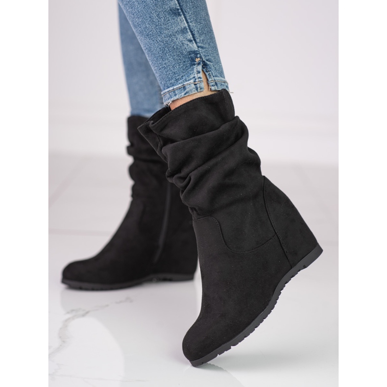 Stivali da donna sulla zeppa Shelovet con tomaia a balze nero 2