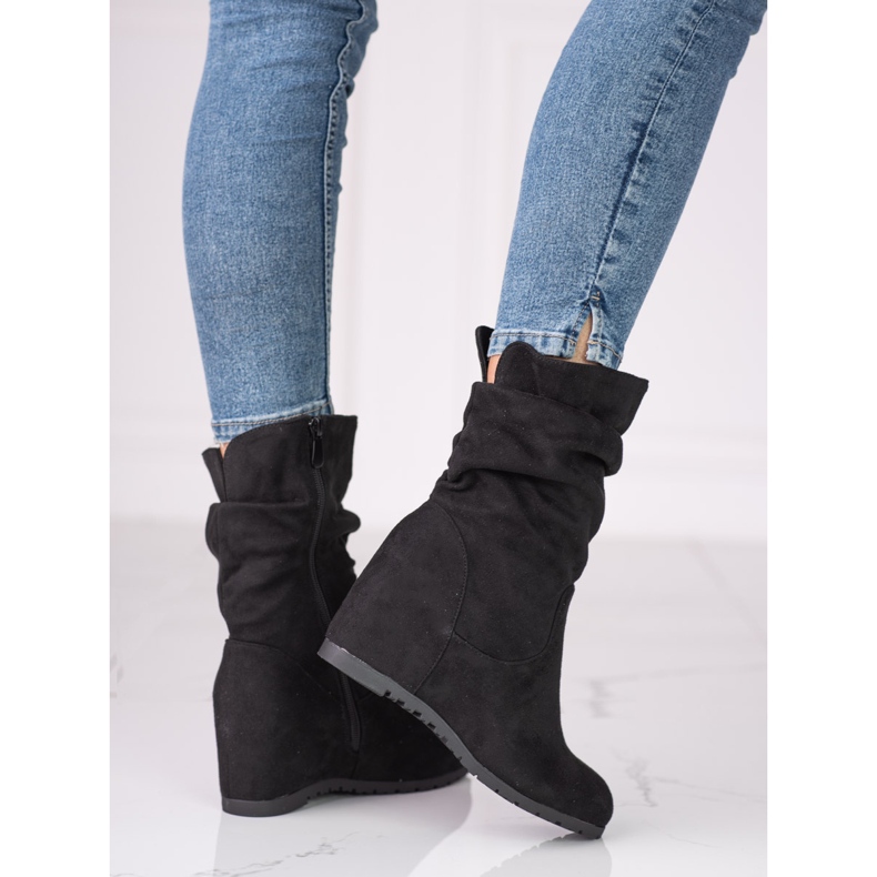 Stivali da donna sulla zeppa Shelovet con tomaia a balze nero 1