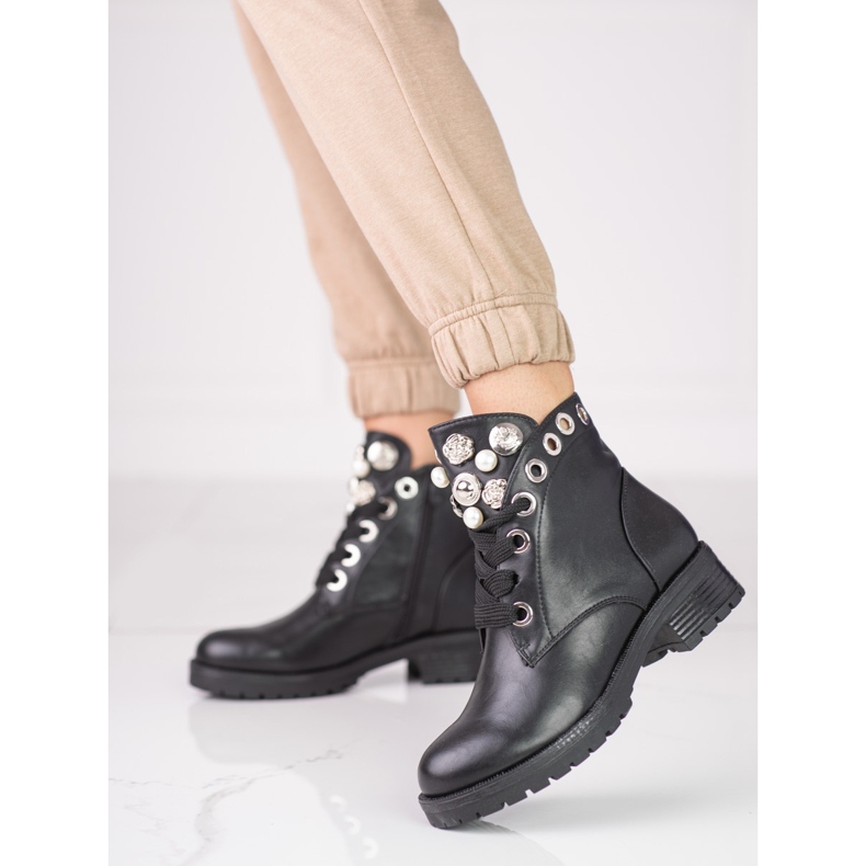 Stivali stringati da donna con decorazioni Shelovet nero 1