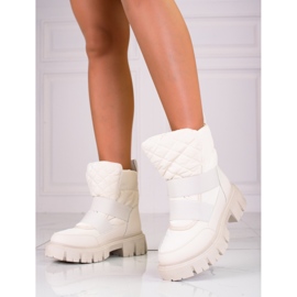 Stivali da neve Shelovet da donna su una spessa piattaforma beige marrone 1