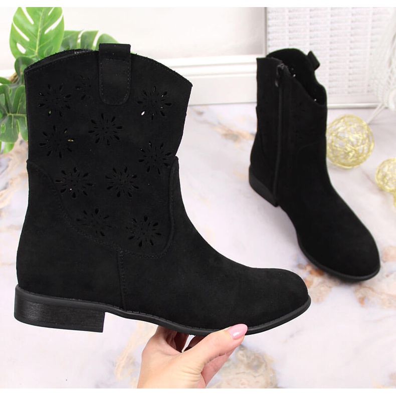 Stivali texani da donna in camoscio nero traforato Jezzi JEZ368A 1