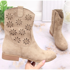 Stivali texani da donna in camoscio con Jezzi JEZ368B beige traforati 1