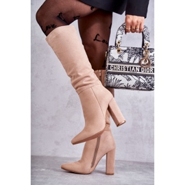 Stivali classici con tacco in pelle scamosciata Tressa beige scuro marrone 2