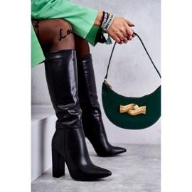 Stivali Classici In Pelle Nera Sul Tacco Tressa nero 2