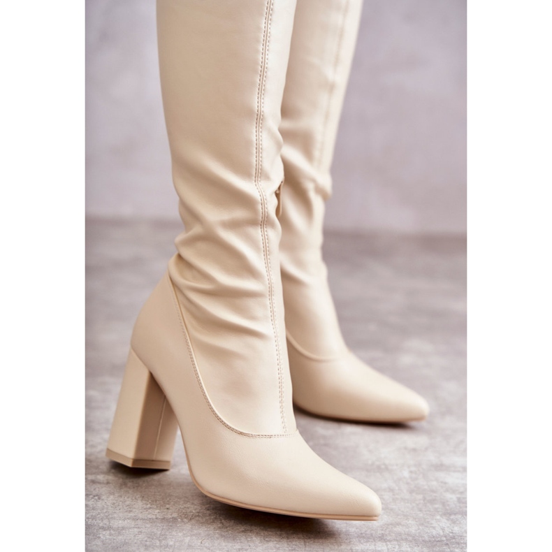 Stivali in pelle con tacco alto Casto beige 2