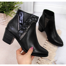 Stivali da donna in pelle sul post nero Rieker Y2063-00 1