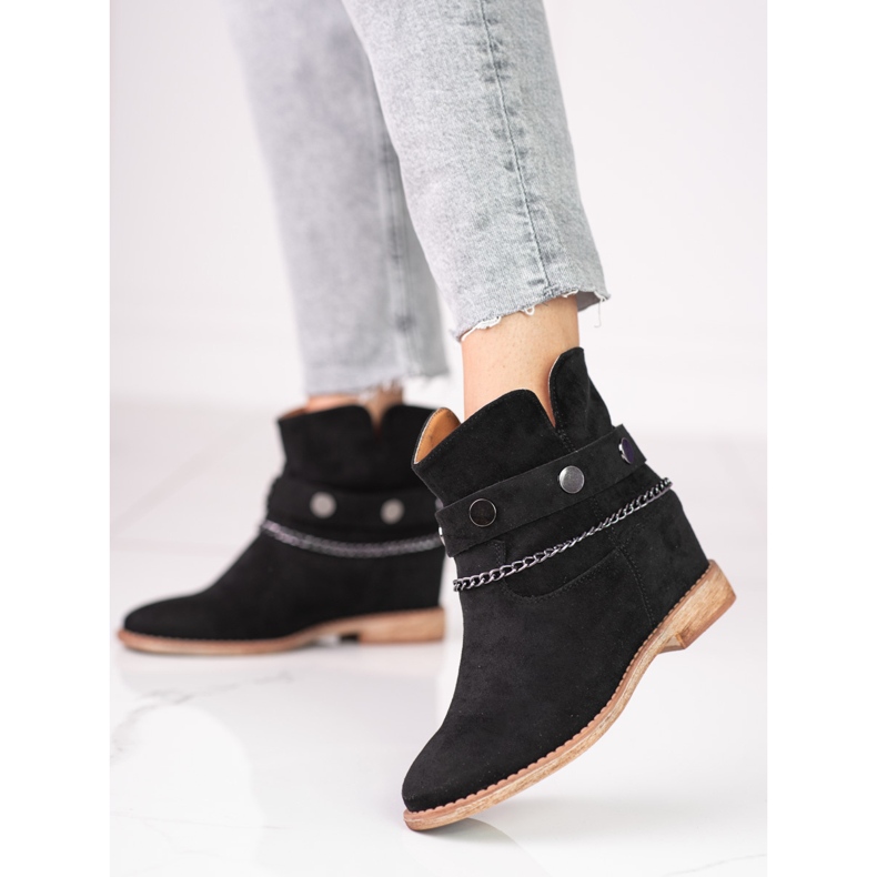 Stivali da cowboy da donna in camoscio con zeppa Shelovet nero 1