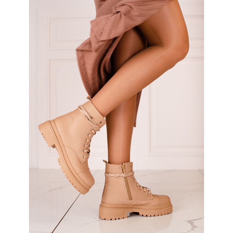 Stivali stringati da donna Shelovet beige 1
