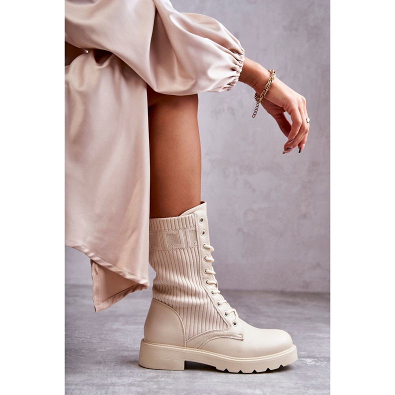 FS1 Stivaletti da donna con un calzino su un tacco piatto Beige Liam marrone 1