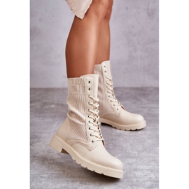 FS1 Stivaletti da donna con un calzino su un tacco piatto Beige Liam marrone 2
