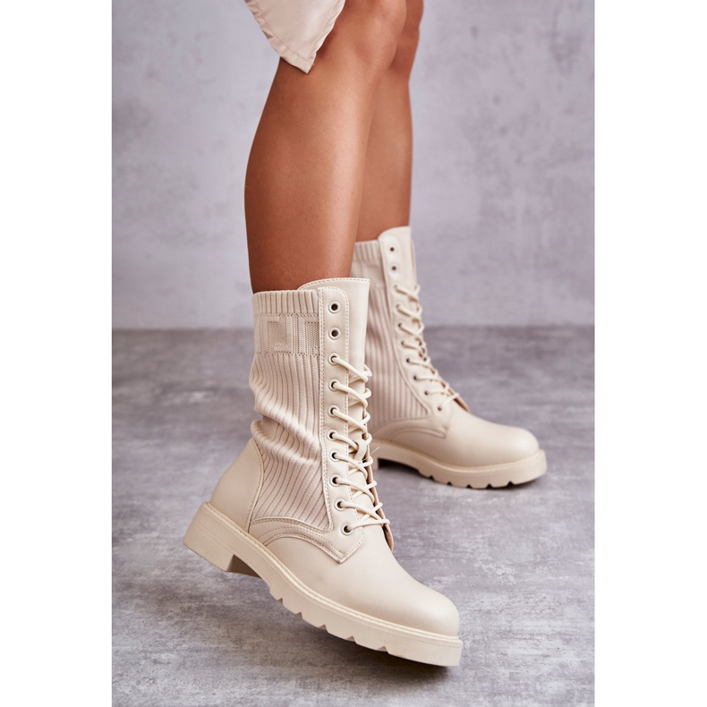 FS1 Stivaletti da donna con un calzino su un tacco piatto Beige Liam marrone 2