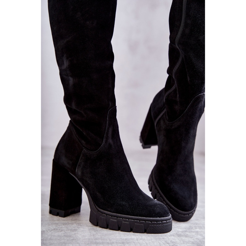 PA2 Stivali alti alla coscia neri in pelle scamosciata alla moda Estrela nero 2
